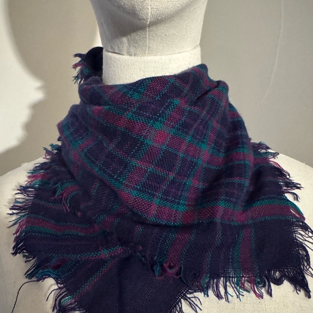 Plaid Fringed Scarf in Blue and Purple